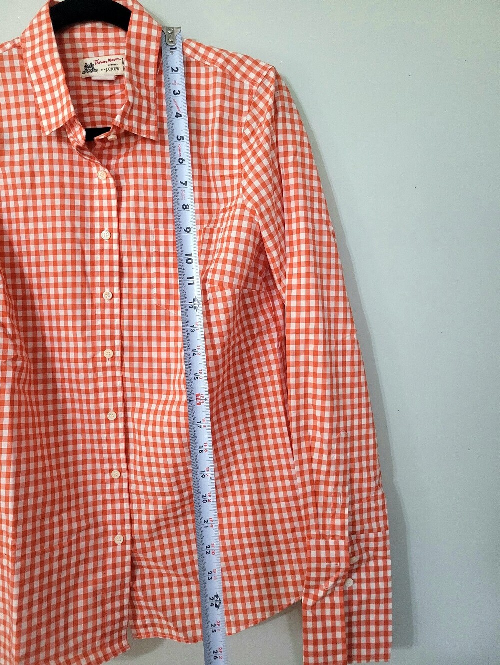 J-Crew Foxcroft Orange & White Gingham Button-Down Shirt